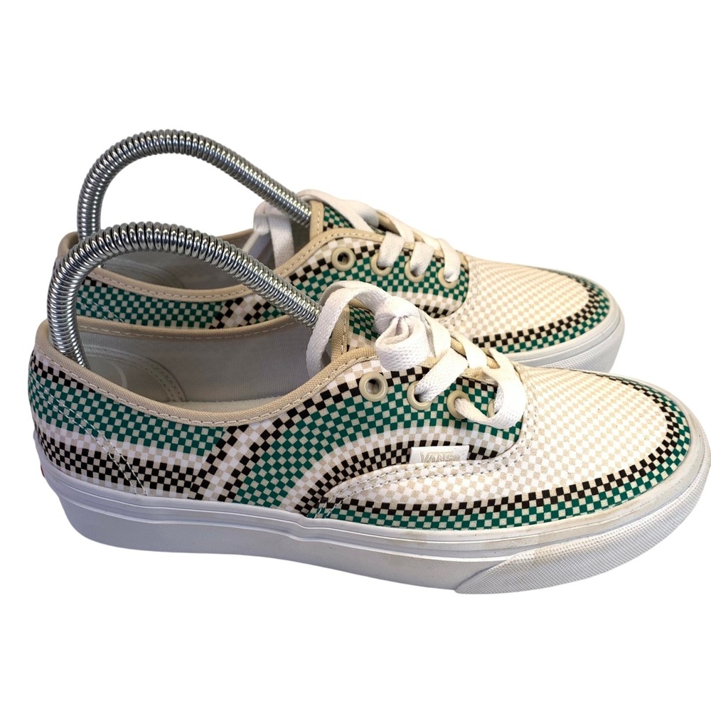 Vans Authentic Checkerboard Tileboard Canvas Shoes White Green Black W7 NEW M5.5